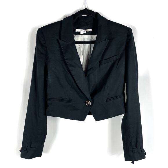 Veronica Beard Girard Cropped Blazer Black One Button Collared Linen Blend Sz 6 - Picture 4 of 13